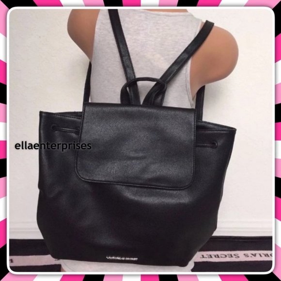 VS Backpack Black Faux Leather Bookbag - Picture 3 of 9